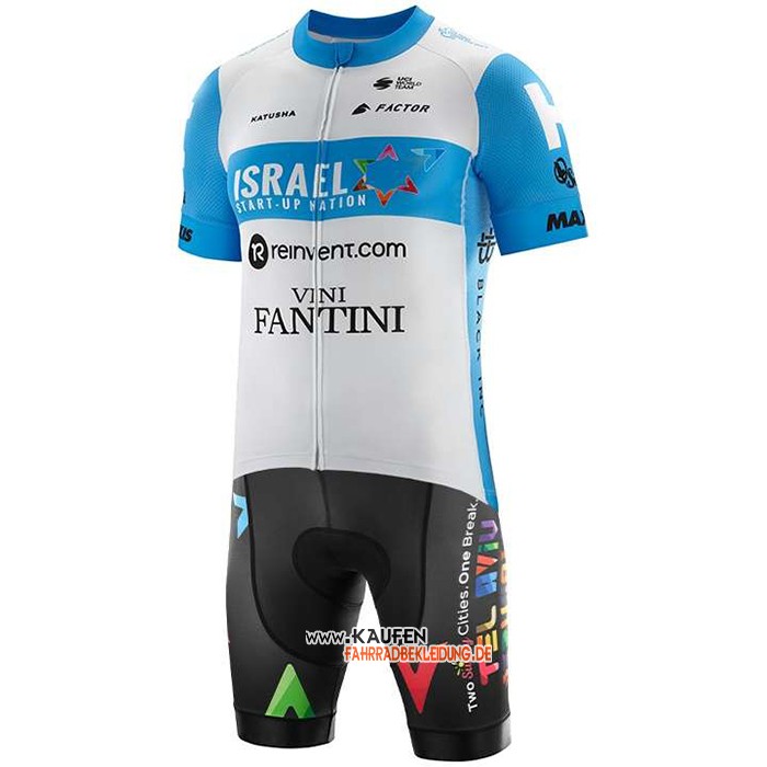 Israel Cycling Academy Kurzarmtrikot 2020 und Kurze Tragerhose Hellblau Wei